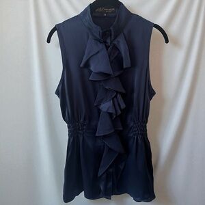NWOT Allen Schwartz Navy Ruffle Tank Career Special Occasion 100% Silk Size S